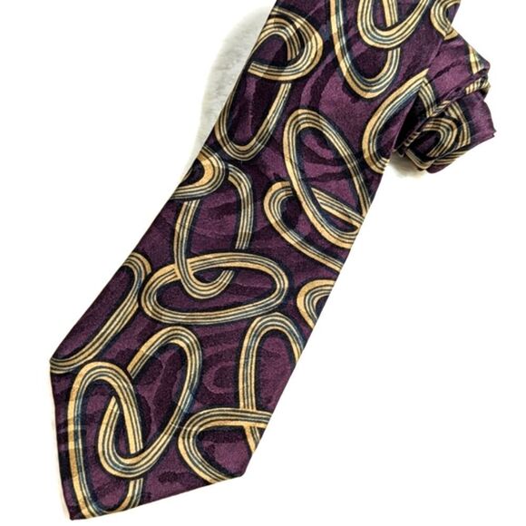 Vintage Geoffrey Beene Men's 100% Silk Tie -Interlocking Circle Motif - Picture 6 of 10